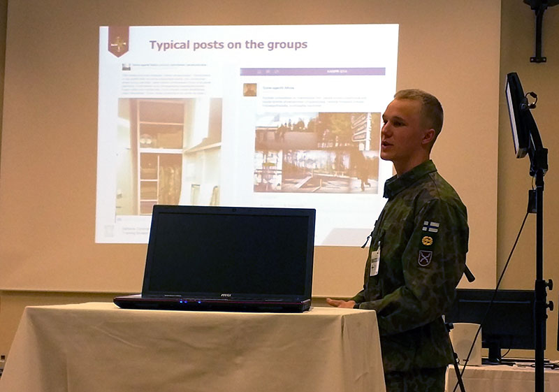 FDF conscript Esa-Pekka Pirhonen presenting the social media agent concept.